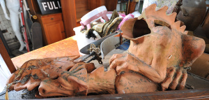 Lot 39 - Broken terracotta dragon grotesque (in 4 pieces, some losses)