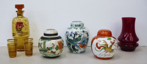 Lot 59 - Group lot of homeware inc 3 x ginger jars, amber glass decanter and 4 s