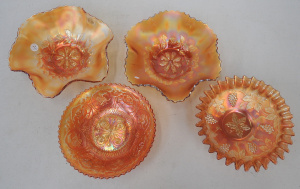 Lot 66 - 4 x Large Vintage Carnival Glass Iridescent Bowls inc Pair Dugan Cosmos