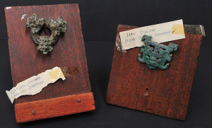 Lot 85 - 2 x antique Chinese bronze harness (larger approx 5cm W) decorations on