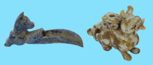 Lot 132 - 2 x vintage Chinese carved items inc jade Bixie incense holder and dee