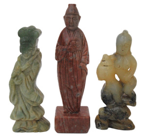 Lot 136 - 3 x vintage Chinese carved stone figures inc jade erotic couple (small