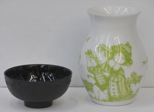 Lot 149 - 2 pces Bjorn Wiinblad design inc Green Porcelain Felicia Vase 19cm H &