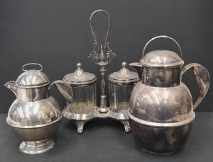 Lot 150 - Group of vintage silver plate inc 2 Guernsey style jugs (1 engraved fo