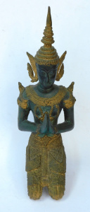 Lot 161 - Vintage Thai Bronze Buddha with Gilt highlights - Kneeling in prayer 3
