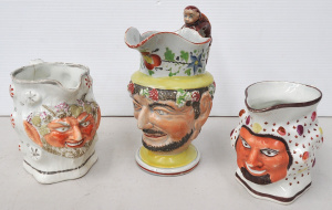 Lot 168 - 3 x 19thC Staffordshire character jugs depicting Satyrs and Bacchus (t