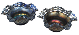 Lot 178 - Pair Vintage Iridescent Fenton Basketweave Bowls with pierced open lat