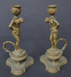 Lot 186 - Pair of antique Classical Atlas gilt bronze figural chamber sticks - 1