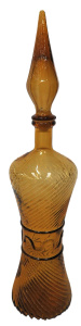 Lot 188 - Mid-Century modern Empoli amber patterned glass waisted Genie Bottle -