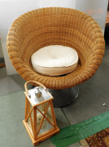 Lot 003 - 2 x pieces - Retro woven Cane Swivel Tub chair on Weighted Metal Base