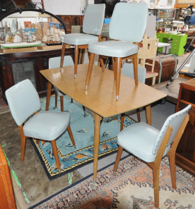Lot 004 - Retro 1960s Unbranded 7 piece Dining Suite - Stylish Shaped Table w Fa