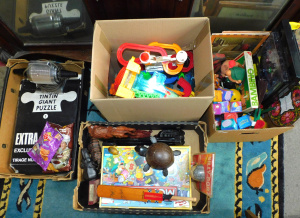 Lot 016 - 4 x boxes - Mixed vintage Kids Toys, games & other items - Plastic