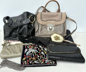 Lot 024 - Box lot - Mimco beige leather bag with strap, black leather drawstring