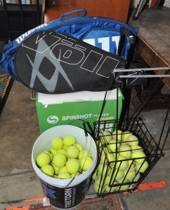 Lot 060 - Sure Shot Tennis Ball pitcher, tennis rackets, balls
