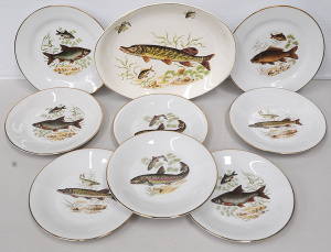 Lot 081 - Group lot Fished themed china inc British Anchor Oval serving platter,