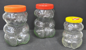 Lot 095 - 3 x vintage Kraft glass Koala shaped Jars incl Vegemite tallest 19cms