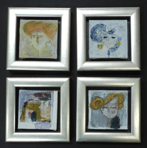 Lot 102 - Artist Unknown - set of 4 x small Modernist Oil Paintings - Portraits