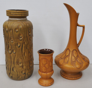 Lot 111 - 3 x pieces of retro pottery vases inc 2 x Aus Pottery inc ewer form (4