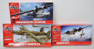 Lot 113 - 3 Vintage unmade Airfix 172 WW2 bomber models complete with instructio