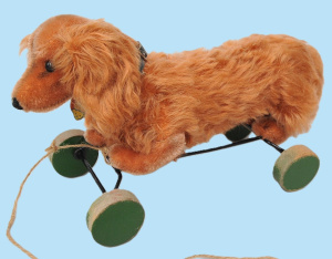 Lot 123 - Vintage Steiff Dachshund soft toy - Waldi pull toy with eccentric whee