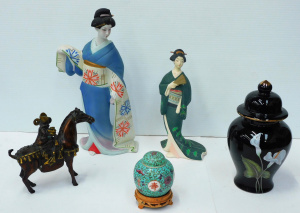 Lot 146 - Group lot of Oriental inc Small Famille Rose Ginger Jar with carved wo