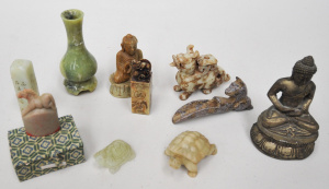 Lot 169 - Group lot Vintage Figures inc Chinese carved stone, jade, marble Turt