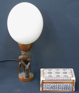 Lot 187 - 2 pces inc Emu Egg Light shade with carved Giraffe Base 31cm H & M