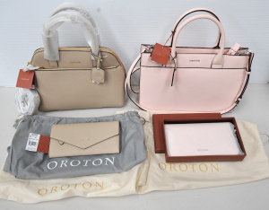 Lot 193 - 2 x new, unused Oroton bags with matching wallets - Pink Sand & Fa