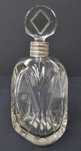 Lot 206 - Heavy Vintage Silver Collared Glass decanter - Large oval facets to ea