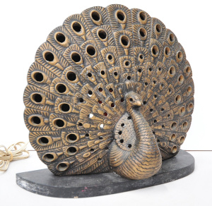 Lot 208 - Takacs Australian Studio Pottery Peacock Lamp 34cm H (af crack to back