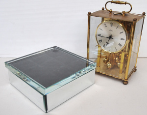 2 pces inc German Koma Carriage Clock with Key Heavy glass mirrored box - with