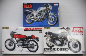 3 x Boxed Plastic 1 12 Scale model Kits - all naked Motorbikes - Unmade 1973 Kaw