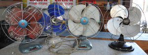 4 x vintage Fans - 1930s MAC, 2 x 1960s Pye w blue hammertone Finish, etc