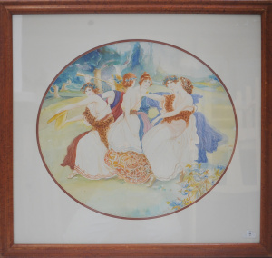 Barry Otto (1941 - ) Large framed Watercolour - Classical Dancers - signed &