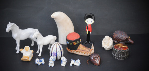 Group of quality small items inc ceramic miniatures (puppies, egg ft Aust native