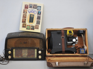 HMV Bakelite Mantle Radio, Cased Slide Projector w Accessories & Book on Rad