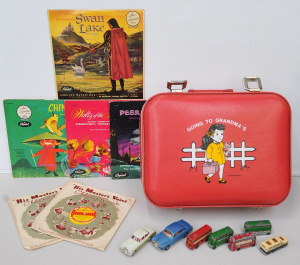 Lot of Assorted Items incl Vintage Going to Grandmas Red Case, 78rpm Childrens R