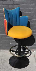 Lot 002 - Retro Memphis Milano style bar stool in mustard, red and teal tones wi