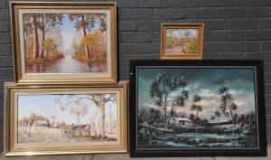 Lot 012 - 4 x Framed Decorative Australian Oil Paintings incl large Alan Ames 'L