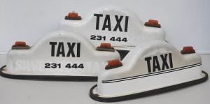 Lot 017 - 3 x vintage Perspex Taxi Top Light Covers - X Silver Top Taxis