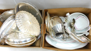 Lot 018 - 2 boxes - Classical vintage silver plate and Ginori hand painted porc