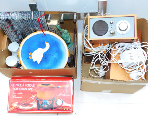 Lot 020 - Mixed group of 2 boxes + boxed vintage fondue set, Tivoli bookshelf 4