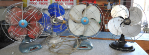 Lot 024 - 4 x vintage Fans - 1930s MAC, 2 x 1960s Pye w blue Hammertone Finish,