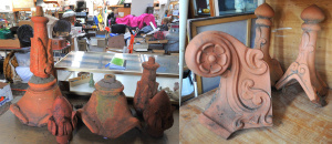 Lot 027 - 2 x Pairs plus Ornate vintage Terracotta Roof Finials inc 3 part etc