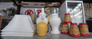 Lot 028 - Group lot Industrial & Ceramic Lights & multiple shades inc Pa