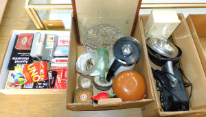 Lot 032 - 3 x Boxes mixed inc Burswood Portland glass dish, Playing Cards &