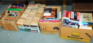 Lot 034 - Large lot of 4 boxes of mixed books, fiction and non-fiction, inc Muha