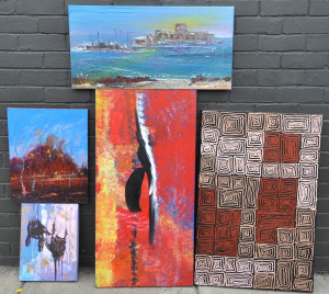 Lot 061 - Group of modern oils on canvas and 1 acrylic on canvas inc Fragola J,
