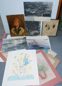 Lot 074 - Box lot vintage unframed Photographs, Prints & Drawings inc WWII N