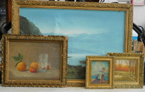 Lot 075 - Group lot Decorative Oil Paintings and prints - large signed Coastal s